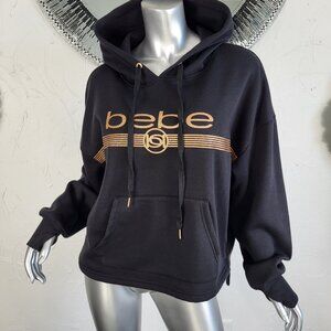 NWT~$94~BEBE~XL/1X~SPORT BLACK COPPER GLITTER LOGO HOODIE SWEATSHIRT HOODED